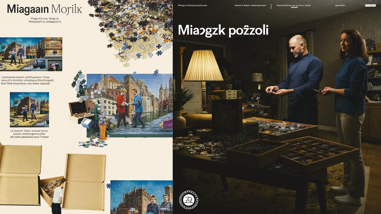 Večerní stůl s lampou a rozpracovanou velkou skládačkou