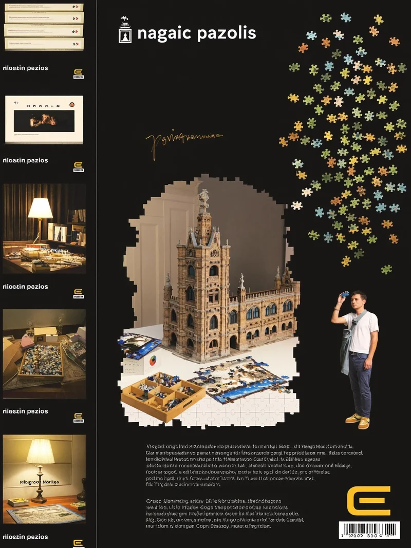 3D puzzle kamenné věže při sestavování na pracovním stole